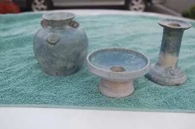 Buy 3 Pieces Of Conwy Celtic Pottery 2 Candle Holders & A Vase. All Good Condition. • 22.99£