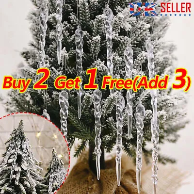 Buy 12 Clear Glass Icicle Christmas Tree Drop Ornaments Pendant Xmas Wedding Decor • 2.79£