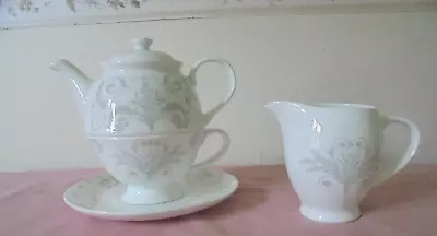 Buy Laura Ashley Josette Dove Grey Tea For One Teapot / Cup / Saucer+ Milk Jug - Vgc • 17.99£