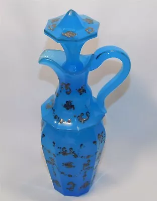 Buy Antique French Blue Opaline Glass Cruet Hand Painted Enamel Gold Moriage Accents • 443.91£