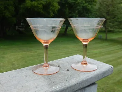 Buy (2) PINK CHAMPAGNE GLASSES, Antique 1920s-1930s, Floral, Cut Crystal Stemware A+ • 33.19£