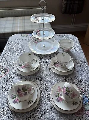 Buy Pretty Vintage Colclough Bone China Tea Set Pink & Lilac Flowers • 26£
