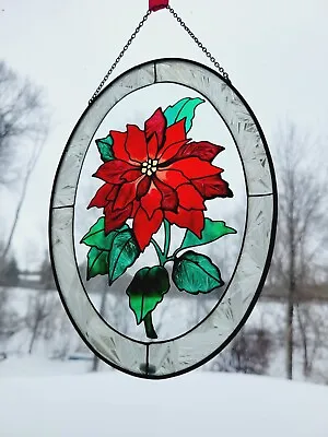 Buy Large 9  Vintage Stained Glass Poinsettia Suncather Window Hanger Beautiful! • 19.17£