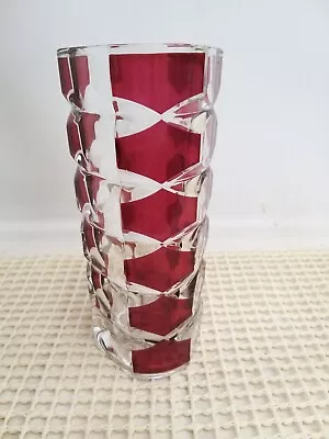 Buy Vingage 1970s J.G. Durand Luminarc Clear & Cranberry French Art Glass Red Vase • 13.99£