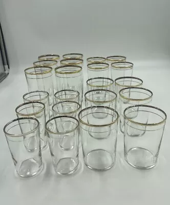 Buy Vintage 1940's Gold Band Federal Glass 22Pc Juice Water Iced Set Of Barware • 47.47£