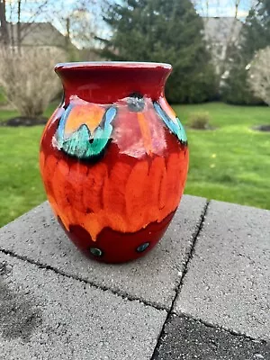 Buy Vintage Poole Pottery England Orange  Red Hi Gloss Volcano Classic  Vase 10” • 115.26£