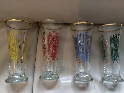Buy 1950s X4 Classic Drinking Glasses Gold Trim  1950's 1960's Great Prop Or Use • 12£