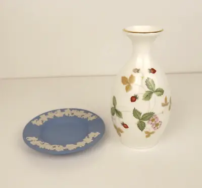 Buy Wedgewood Wild Strawberry Bone China Vase And Blue White Jasperware Ashtray • 8£