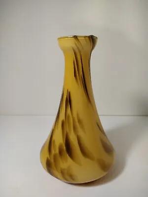 Buy Studio Art Glass Hand Blown Vase Amber Tiger Swirls With Encased White Glass • 13.45£