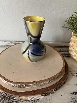 Buy Vintage Mid Century Iridescent Lustreware Porcelain Art Vase, Marked Yellow Blue • 37.31£