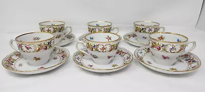 Buy Schumann Bavaria Empress Dresden Flowers Flat Cups & Saucers - Set Of 6 - EXC • 142.08£
