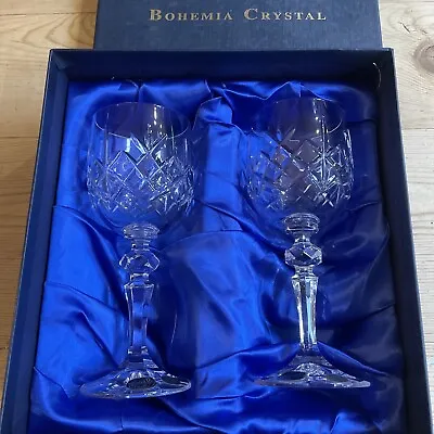 Buy Bohemia Crystal Glasses Wine X 2 New In Presentation Box 24% PbO Fine Cut • 17£