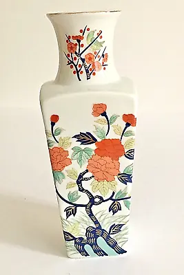 Buy Vintage Japanese Vase Signed Porcelain Square Vase With Flower Decoration • 7.50£