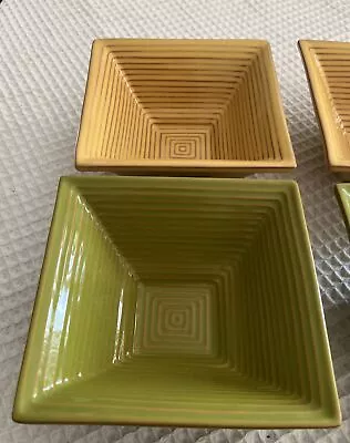 Buy MOLDE Bowls Square Ribbed Green/Yellow Terracotta Set Of 4 Made In Portugal • 19.25£