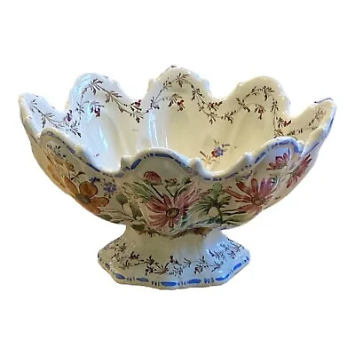 Buy Antique Italian Maiolica Footed Bowl - Floral Majolica Earthenware Vase • 286.89£