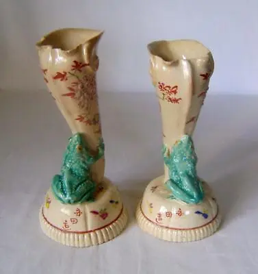 Buy Rare Pair Antique Japanese Satsuma Pottery Vases With Frogs: C.19th • 50£