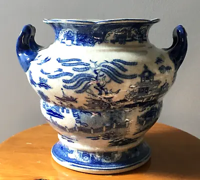 Buy Vintage Large Regency Ironstone Blue & White Willow Pattern Vase/jardiniere • 25£