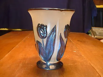 Buy Vintage Art Deco Silver Overlaid Satin Glass Vase • 65.31£