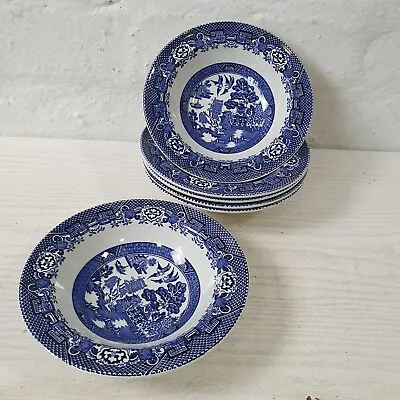 Buy Vintage Willow Woods Ware Bowls X6 Blue &White - B31 • 29.99£