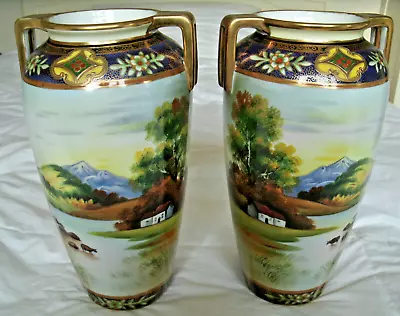 Buy A  Stunning Pair Of Gold Encrusted Noritake 10.5 Inch Scenic Vases • 55£