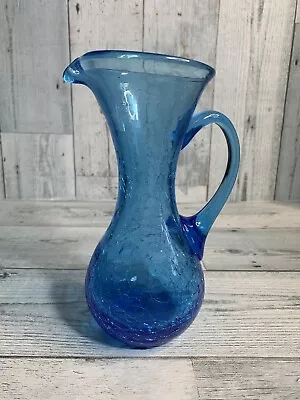 Buy Vintage Pilgrim Glass Blue Crackle Glass Mini Pitcher Hand Blown • 30.87£