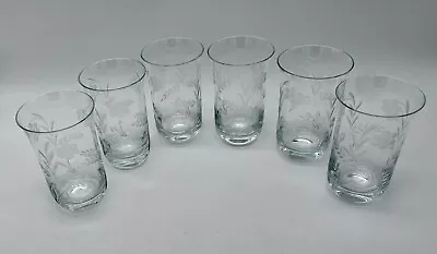 Buy Vintage Set Of 6 Heavy Cut Glass Tumblers Etched Floral Glasses Beautiful • 60.48£