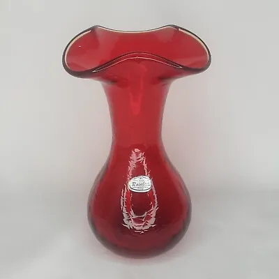 Buy Rainbow Glass Vase Red Crackle Glass Original Sticker Mid Century Modern Decor • 24.10£