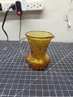Buy Vintage Large Mouth Light Amber Crackle Hand Blown Glass Small Pitcher 3.5  • 14.21£