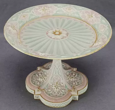 Buy Copeland Pink Green & Gold Parian Ware Renaissance Reviva Cake Stand Circa 1860s • 311.80£
