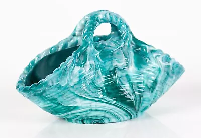 Buy Antique Sowerby Green Teal Malachite Slag Glass Basket • 17.99£