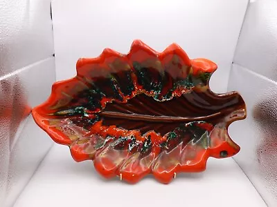 Buy Vintage Vallauris Studio Pottery Leaf Shape Lava Dish 1960s Orange Green 37cm I3 • 56.92£