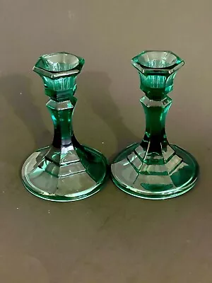 Buy Vintage Indiana Glass Candlestick Holders Teal Green Emerald 4 1/2” Set Of 2 • 18.34£