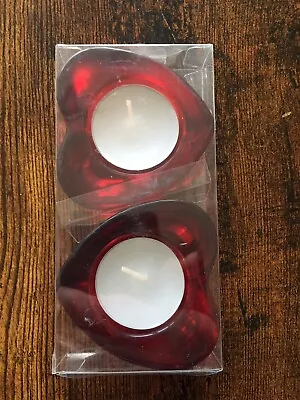 Buy Pair Of Red Heart Shaped Glass Tea Light Holders Valentine's In Original Box • 3£