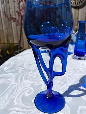 Buy Cobalt Blue Art Wine Glass Jellyfish Base 18cms • 8£