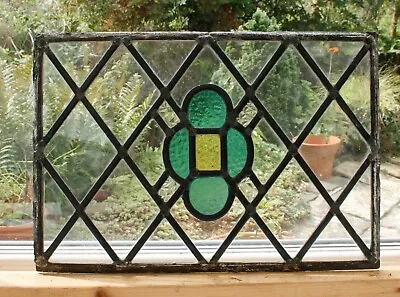 Buy Vintage Framed Leaded Stained Glass Window Panel  Floral Design • 45£