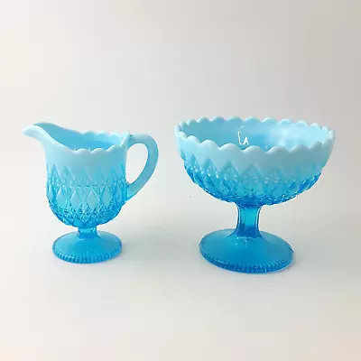 Buy Davidson Glass Company - Pearline Blue Opalescent Cream & Sugar Bowl - OP 3246 • 60£
