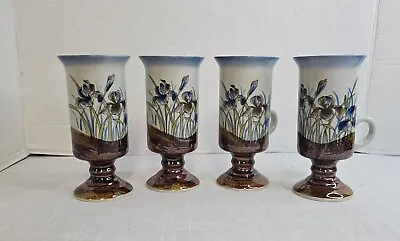 Buy Vintage Otagiri Irish Coffee Mugs Set Of Four Stoneware Iris Pedestal Base • 23.93£