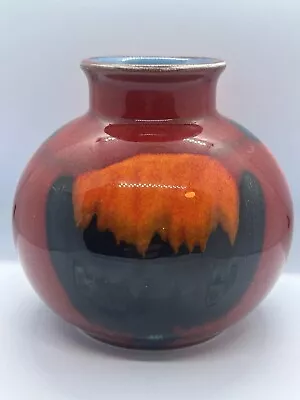 Buy Poole Pottery Volcano Squat Vase With Blue Glazed Interior 10.5cm Tall • 26£