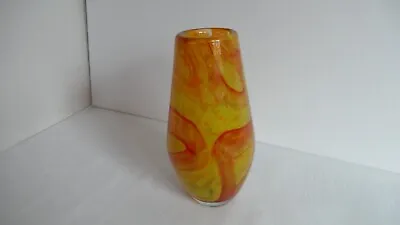 Buy Unusual Mdina Glass Yellow And Orange Vase, Signed. 1980s? • 37£