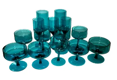 Buy Mid Century Modern Danish Modern Glasses Stemware Teal Aqua • 118.40£