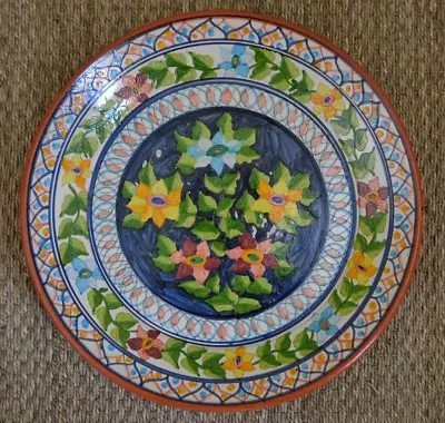 Buy VINTAGE Large Hand Painted PORTUGUESE Pottery Floral Patterned Plate Platter 15  • 30£