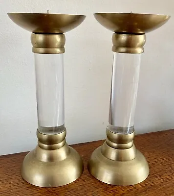 Buy VINTAGE PAIR OF LARGE GLASS METAL CANDLESTICK HOLDERS 21cm TALL • 39£