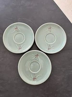 Buy Set Of 3 Vintage Korean Celadon Pottery Saucers. • 24£