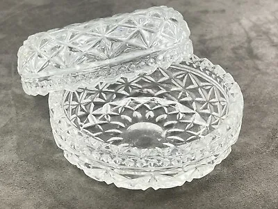 Buy Vintage Pressed Glass Fitted Lid Covered Trinket Jewelry Coin Dish Storage Bin • 18.81£