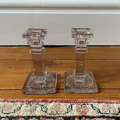 Buy Pair Of Glass Antique Candlestick Holder Candle Stick Vintage Column Matching • 27£