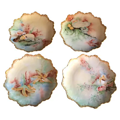 Buy Bavaria Malmaison Plates 4 Hand Painted Seashell Seascape Signed     • 120.37£