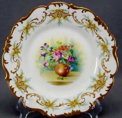 Buy Brown Westhead Moore Cauldon Hand Painted F Hillman Floral & Gold Scrolls Plate • 237.48£