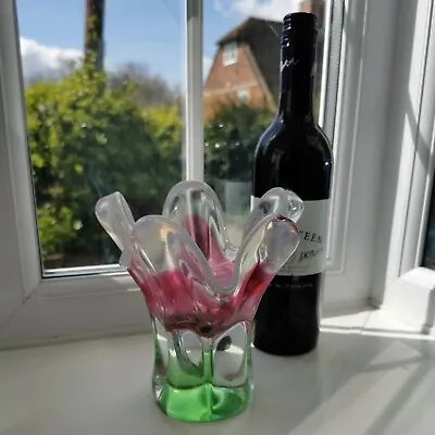Buy Vintage Czech Chribska Pink & Opal Art Glass Vase Design By Josef Hospodka C1970 • 54£