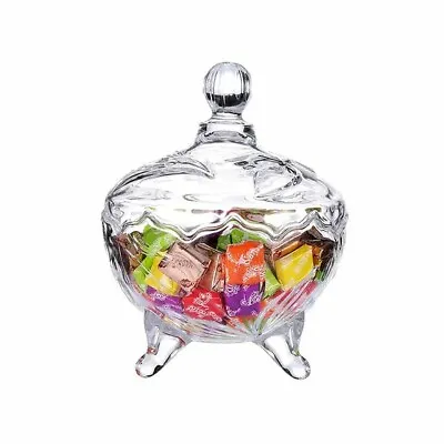 Buy Crystal Glass  Sweets Jar Sugar Candy Serving Pot 12Cm • 7.99£