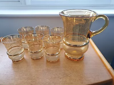 Buy Vintage Jug And Six Tumbler Set - Clear And Gold Stripe • 7.99£